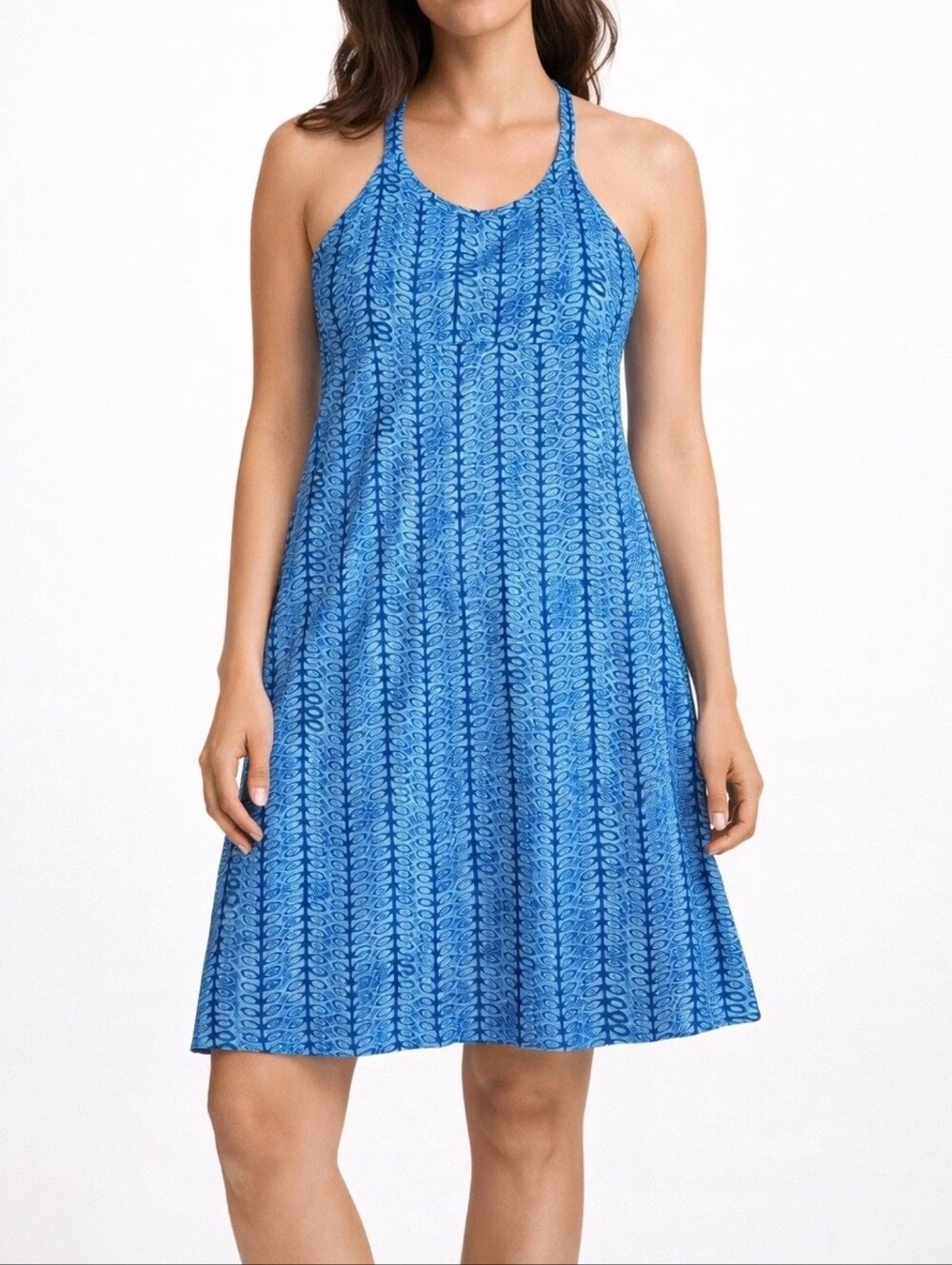 Columbia Blue Printed Omni-Wick Sleeveless Valley Active Halter Dress SZ Large